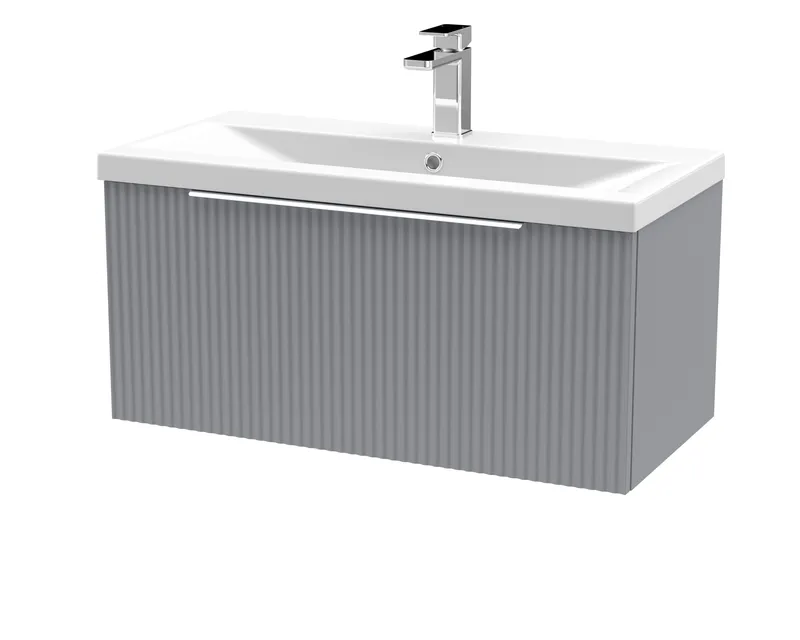 Balterley Fluted Wall Hung 1 Drawer Vanity Basin Unit & Basin 800mm - Satin Grey Grey
