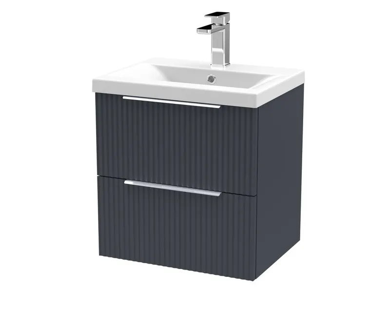 Balterley Fluted Wall Hung 2 Drawer Vanity Basin Unit & Basin 500mm - Dark Grey Grey