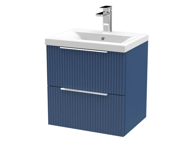 Balterley Fluted Wall Hung 2 Drawer Vanity Basin Unit & Basin 500mm - Satin Blue Blue