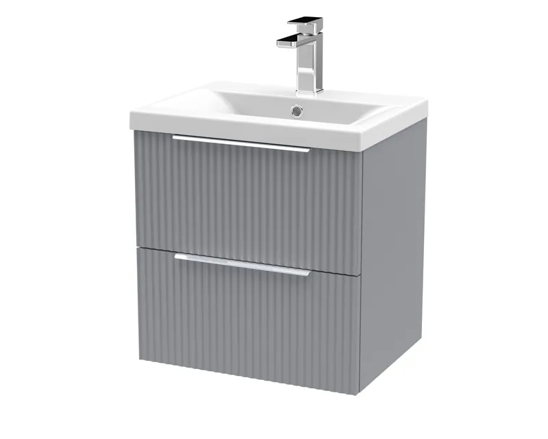 Balterley Fluted Wall Hung 2 Drawer Vanity Basin Unit & Basin 500mm - Satin Grey Grey