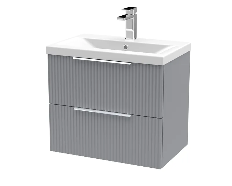 Balterley Fluted Wall Hung 2 Drawer Vanity Basin Unit & Basin 600mm - Satin Grey Grey