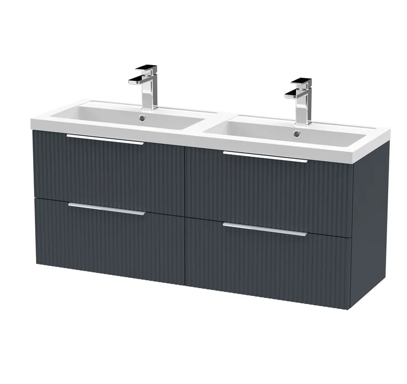 Balterley Fluted Wall Hung 4 Drawer Vanity Basin Unit & Basin 1200mm - Dark Grey Grey