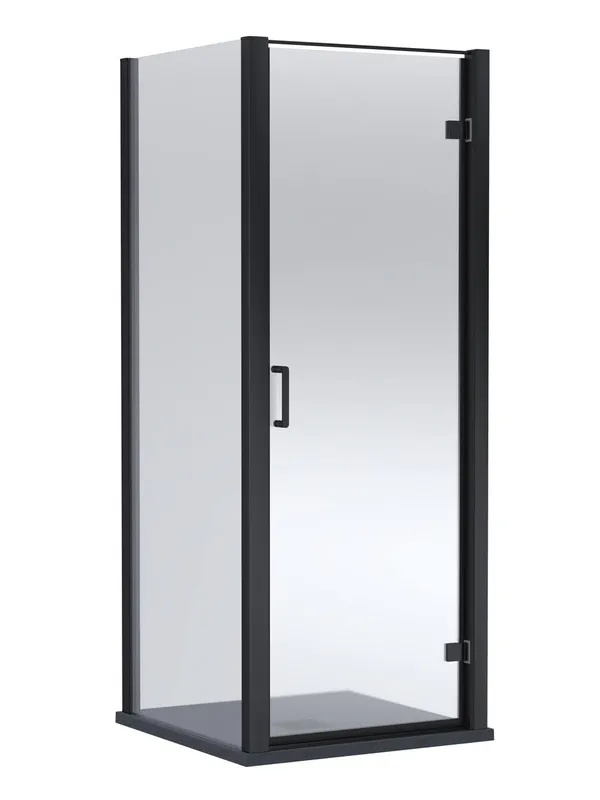 Balterley Hinged Shower Door & Slimline Tray: 900x900mm Matt Black/Black in Black Black