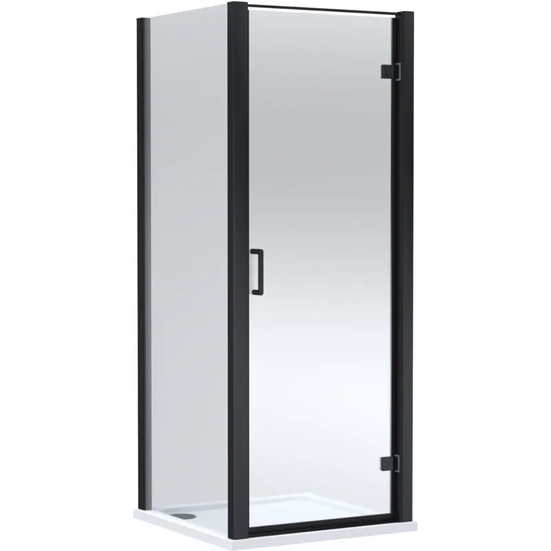 Balterley Hinged Shower Door & Tray: 900x900mm Matt Black/White in Black Black