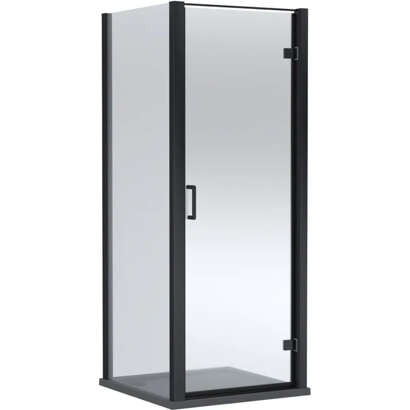 Balterley Hinged Shower Door & Tray: 900x900mm Matt Black/Slate Grey in Black Black