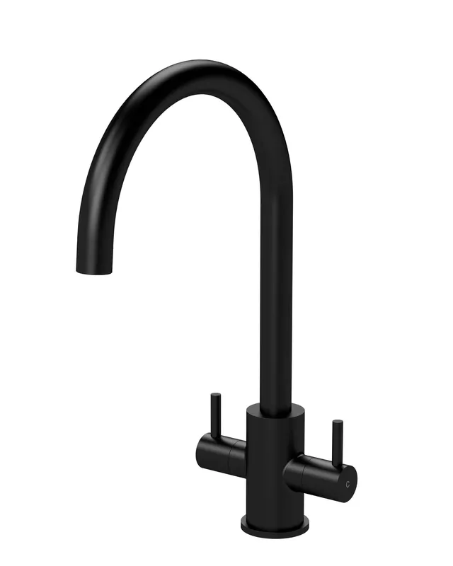 Balterley Lacerta Kitchen Mono Mixer Tap High Curved Spout Dual Lever Matt Black Black
