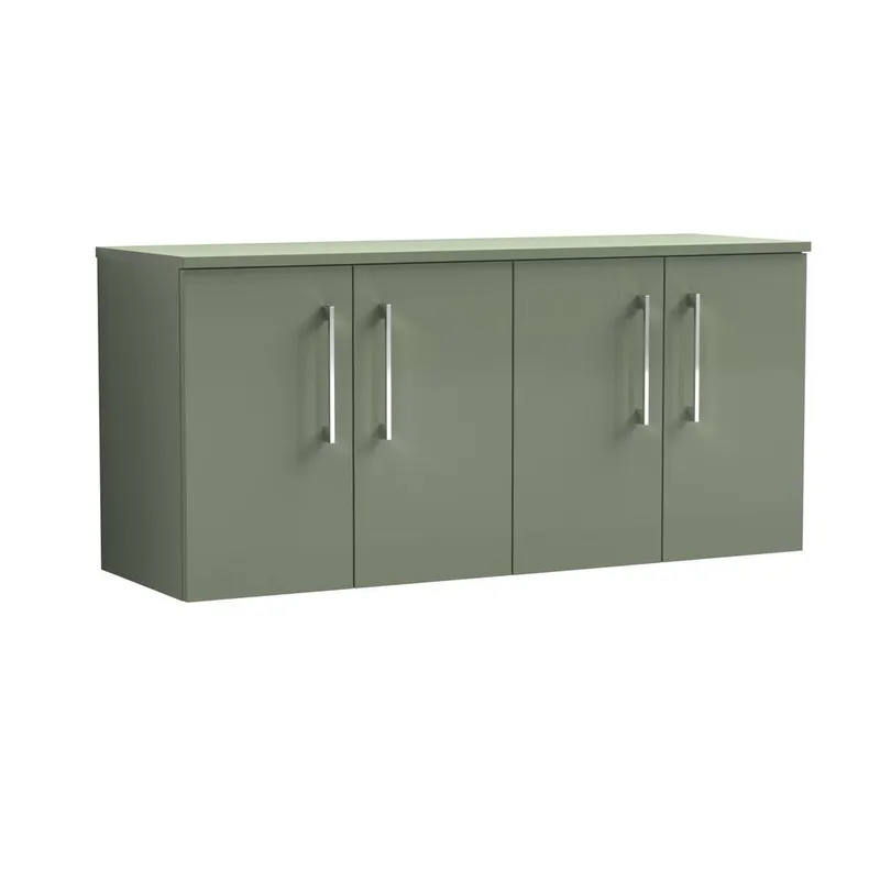 Balterley Level 1200mm Wall Hung 4 Door Vanity Unit with Worktop - Satin Green Green