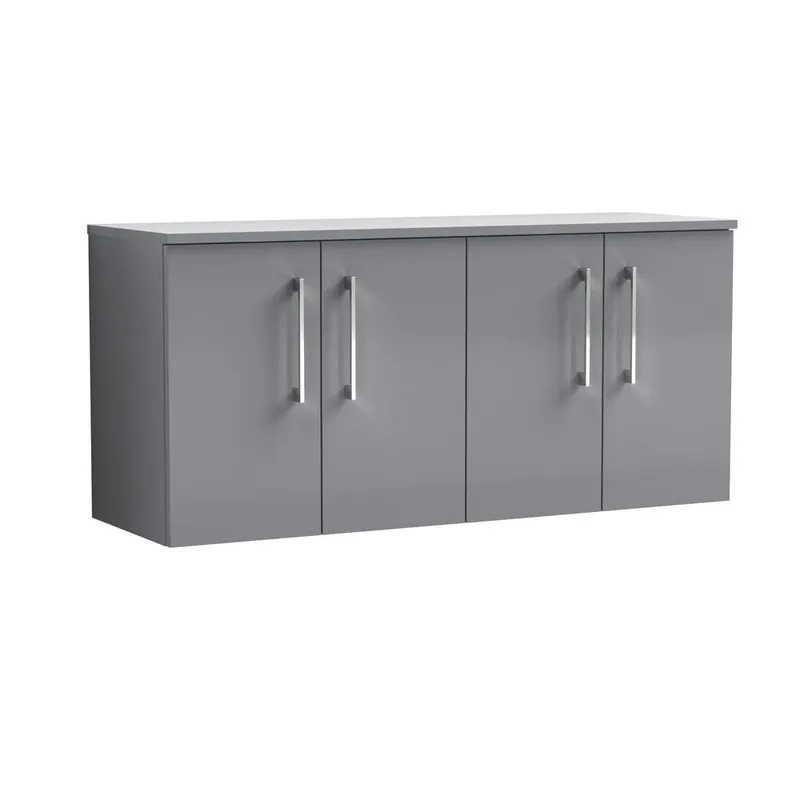 Balterley Level 1200mm Wall Hung 4 Door Vanity Unit with Worktop - Satin Grey Grey