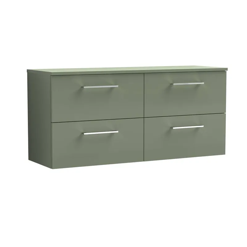 Balterley Level 1200mm Wall Hung 4 Drawer Vanity Unit with Worktop - Satin Green Green