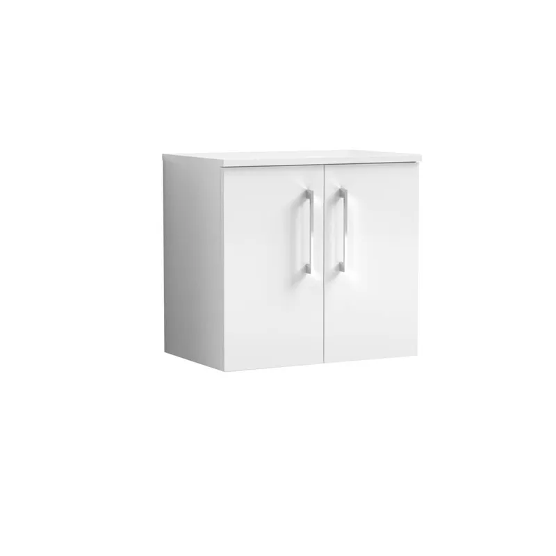 Balterley Level 600mm Wall Hung 2 Door Vanity Unit with Worktop - Gloss White White