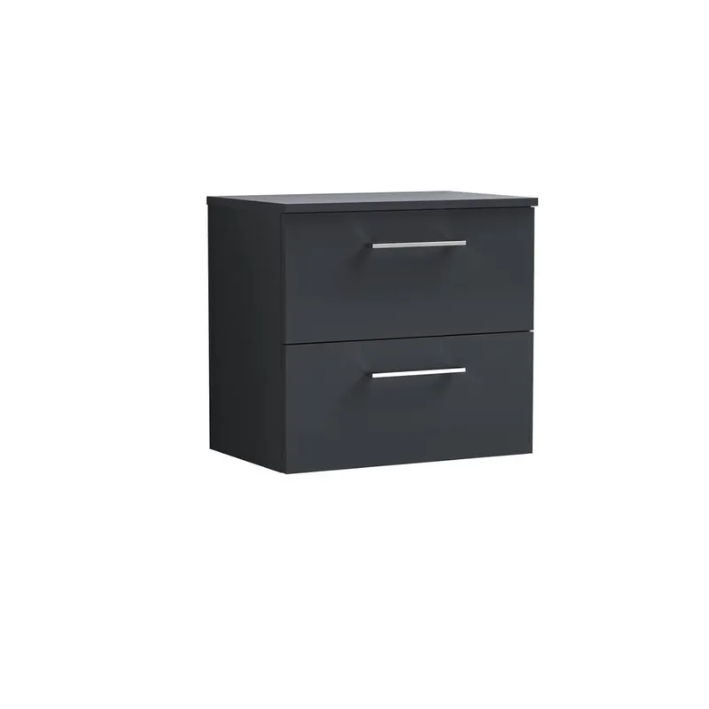 Balterley Level 600mm Wall Hung 2 Drawer Vanity Unit with Worktop - Dark Grey Grey