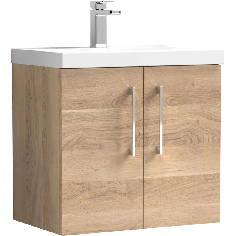 Balterley Level Contemporary Bathroom Wall Hung 2-Door Vanity & Basin, Bleached Oak, 600mm