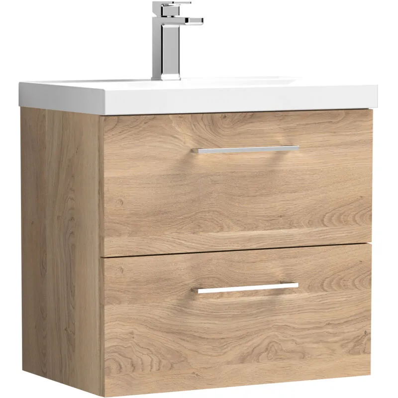 Balterley Level Contemporary Bathroom Wall Hung 2-Drawer Vanity & Basin, Bleached Oak, 600mm