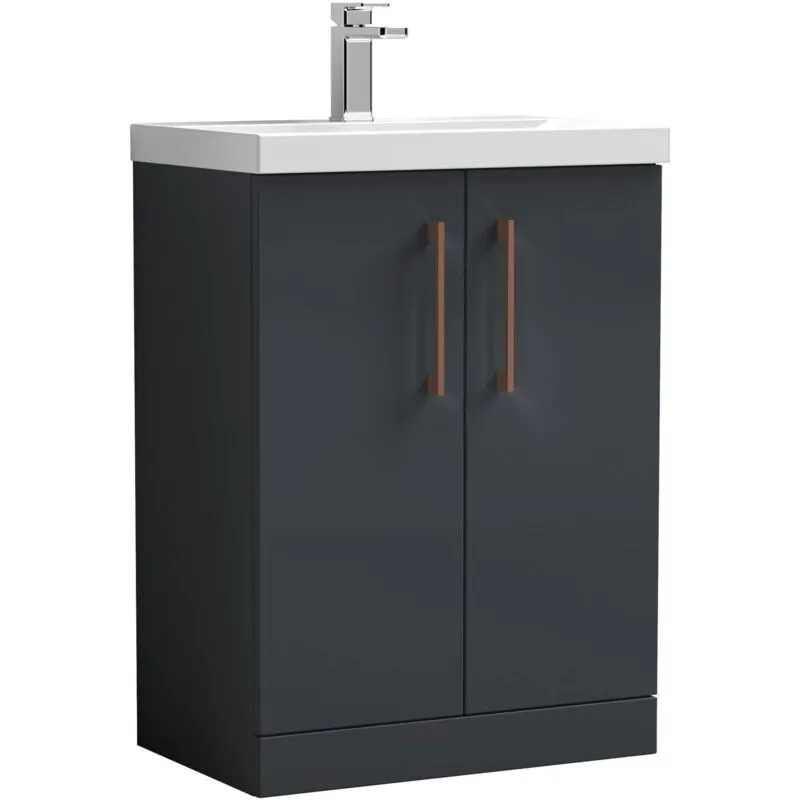 Balterley Level Modern Bathroom 2 Soft Close Door & Mid-Edge Vanity Unit Basin, Dark Grey, 600mm