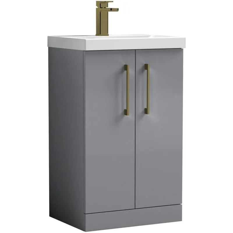 Balterley Level Modern Bathroom 2 Soft Close Door & Mid-Edge Vanity Unit Basin, Satin Grey, 500mm