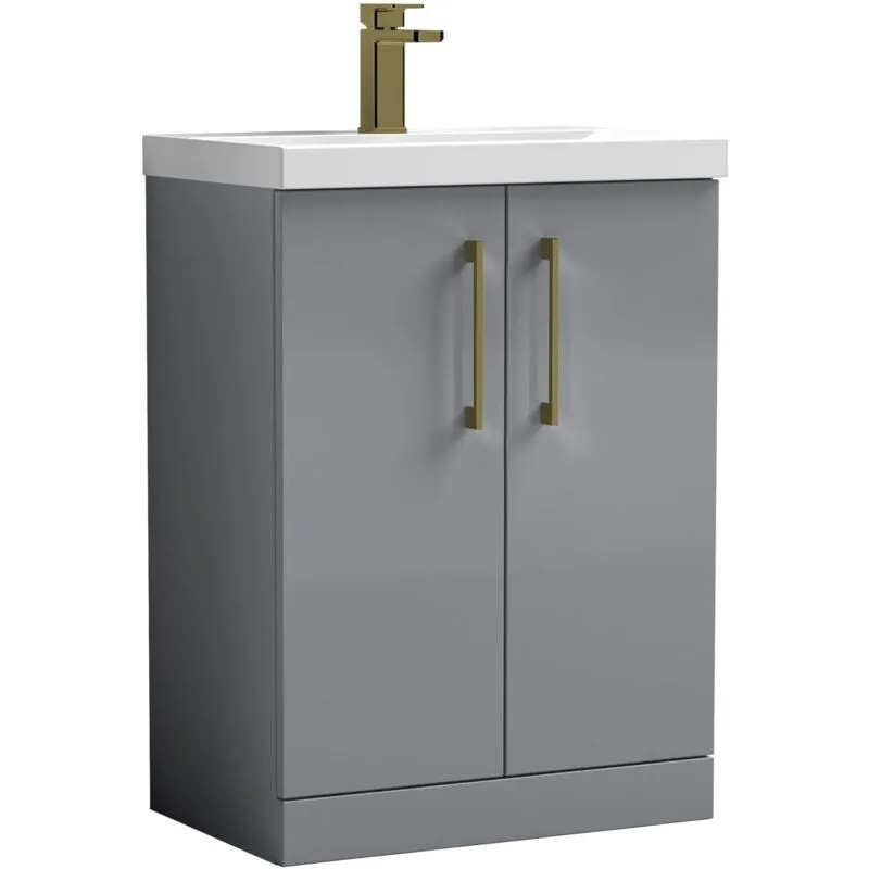 Balterley Level Modern Bathroom 2 Soft Close Door & Mid-Edge Vanity Unit Basin, Satin Grey, 600mm