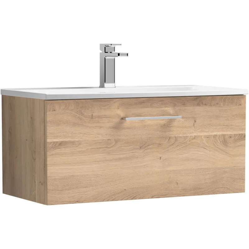 Balterley Level Modern Bathroom Wall Hung 1-Drawer Vanity & Basin, Light Oak, 800mm