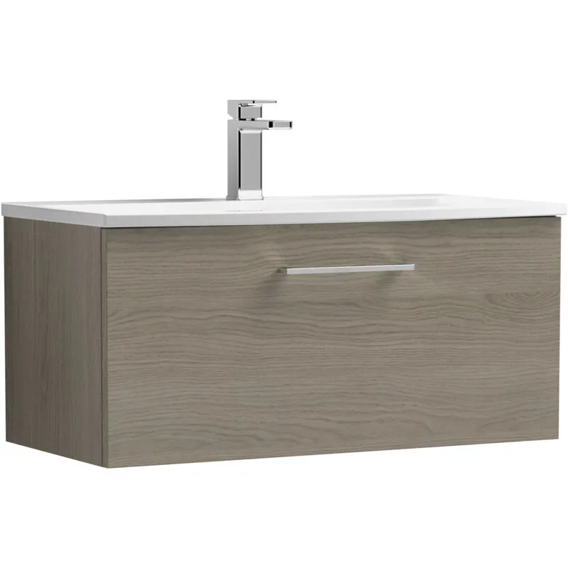 Balterley Level Modern Bathroom Wall Hung 1-Drawer Vanity & Curved Basin, Solace Oak, 800mm