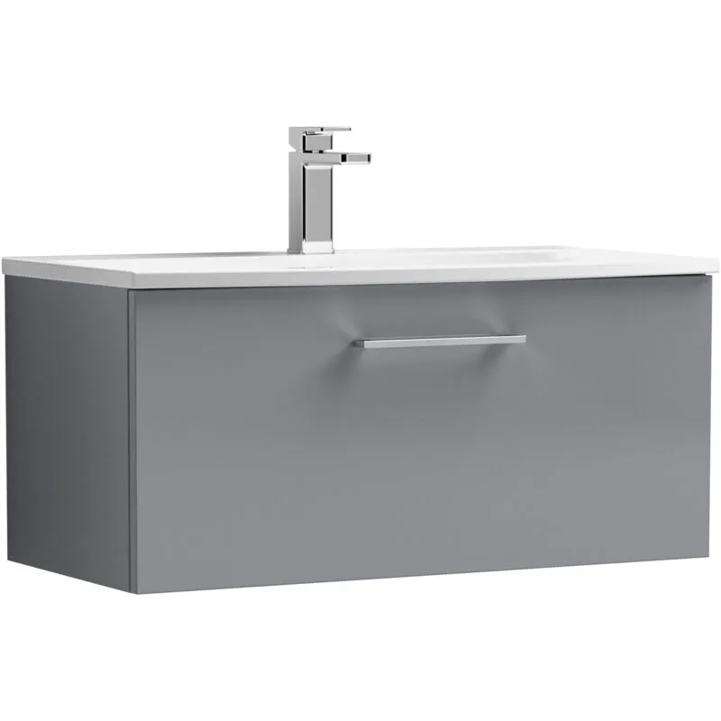 Balterley Level Modern Bathroom Wall Hung 1 Soft Close Drawer Vanity Unit & Curved Basin, Satin Grey, 800mm