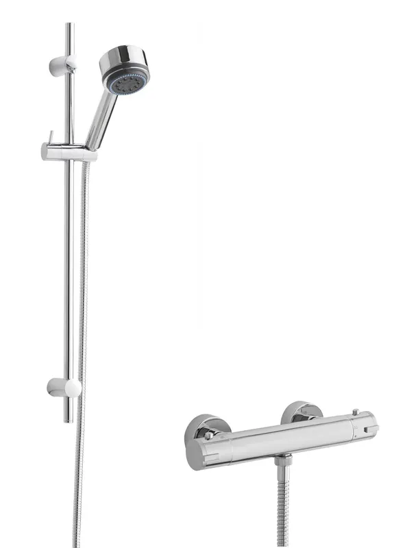 Balterley Minimalist Round Bar Valve Linear Slide Rail Kit Shower Set Chrome in Silver Silver