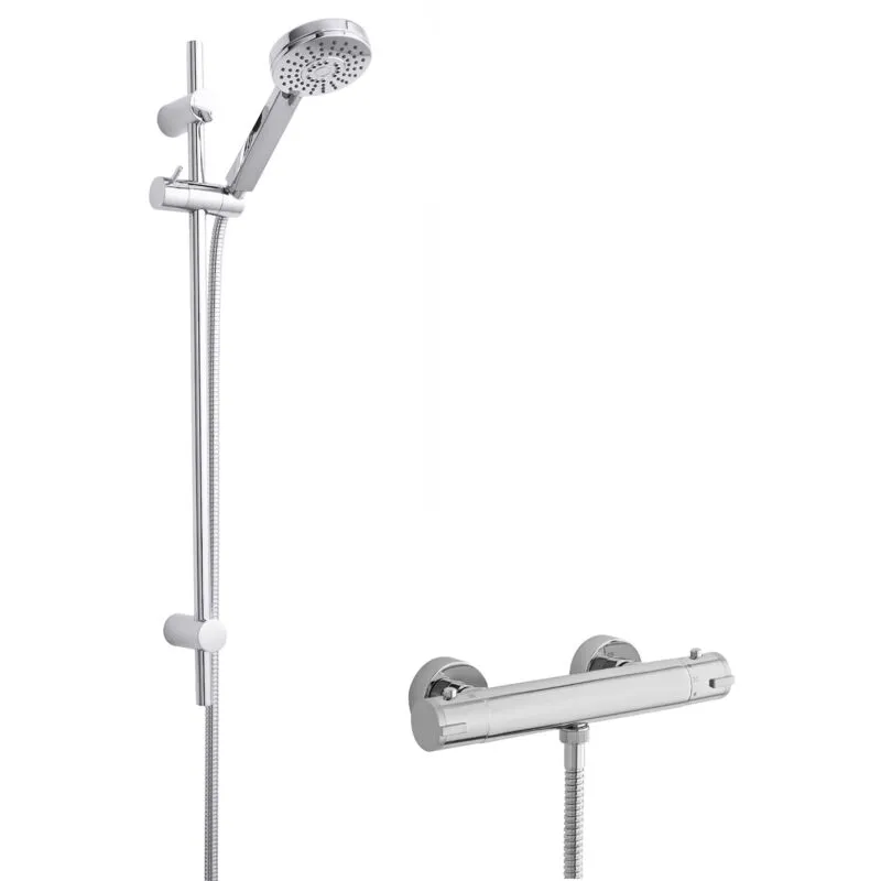 Balterley - Minimalist Round Bar Valve & Water Saving Slide Rail Kit Shower Set - Chrome