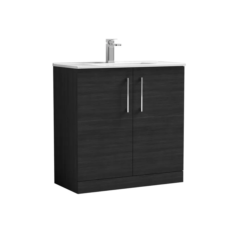 Balterley Modern Bathroom 2 Soft Close Door Floor Vanity Unit, Black, 800mm in Black Black