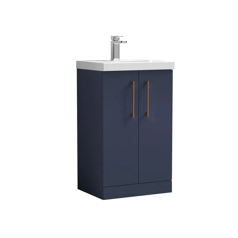 Balterley Modern Bathroom 2 Soft Close Door Vanity Unit Basin, Blue, 500mm in Blue Blue