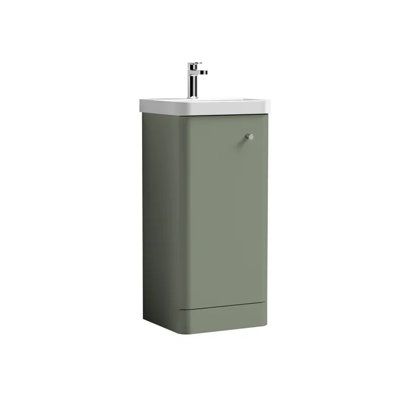 Balterley Modern Bathroom Floor 1 Door Vanity Unit Basin, Satin Green, 405mm in Green Green