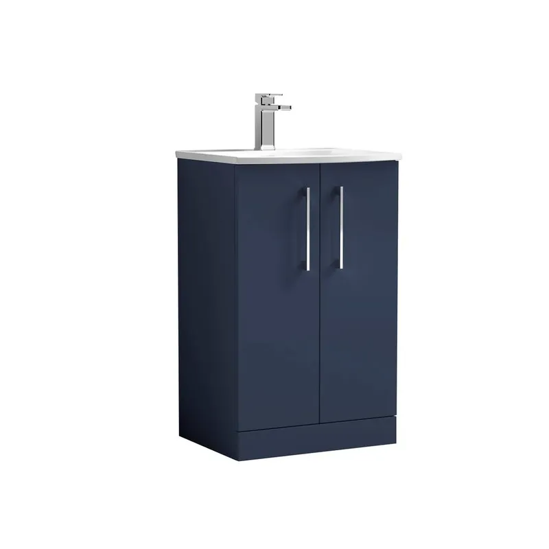 Balterley Modern Bathroom Floor Standing 2-Door Vanity & Basin, Blue, 500mm in Blue Blue