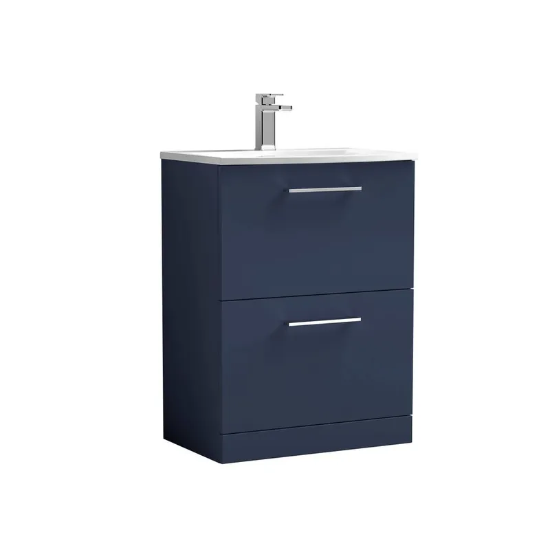 Balterley Modern Bathroom Floor Standing 2-Drawer Vanity & Basin, Blue, 600mm in Blue Blue