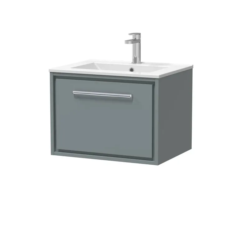 Balterley Modern Bathroom Wall Hung Single Drawer Vanity Unit Basin, Grey, 600mm in Grey Grey