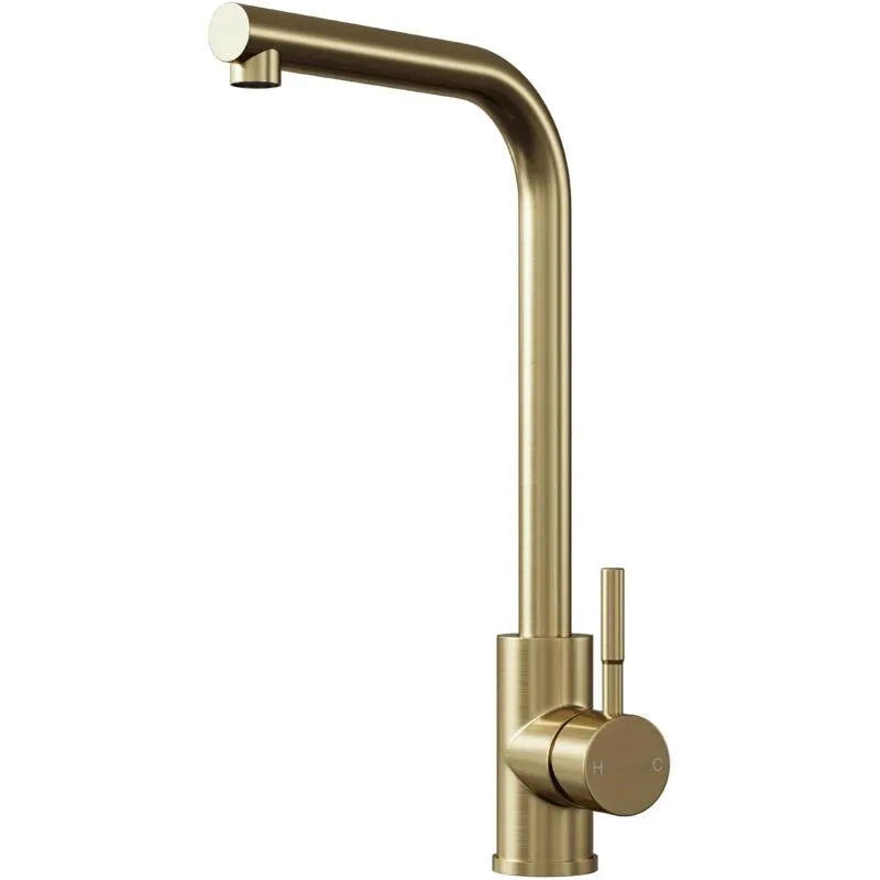 Balterley Modern L-Neck Single Lever Kitchen Sink Mixer Tap - Top Fix Installation, 347 x 90 x 245mm, Brushed Brass Finish