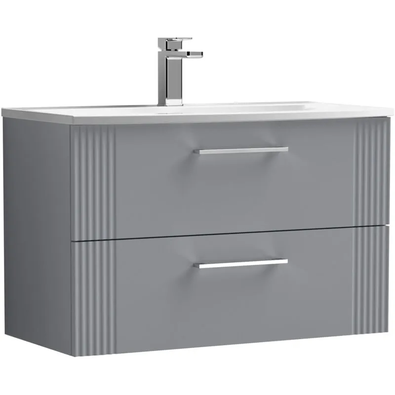Balterley Partial Fluted 2 Drawer Wall Hung Vanity Unit with 1 Tap Hole Curved Basin- 800mm - Satin Grey