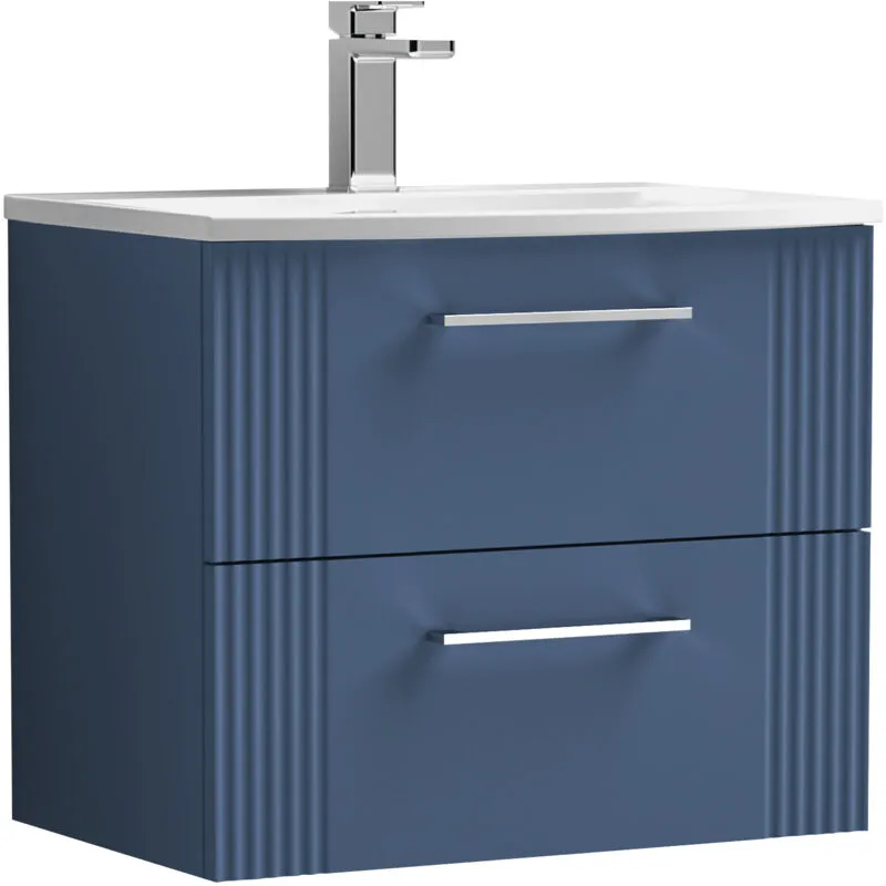 Balterley Partial Fluted 2 Drawer Wall Hung Vanity Unit with 1 Tap Hole Curved Basin- 600mm - Satin Blue