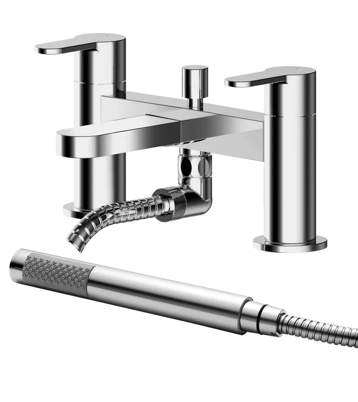 Balterley - Contemporary Deck Mount Round Bath Shower Mixer Tap with Shower Kit - Chrome
