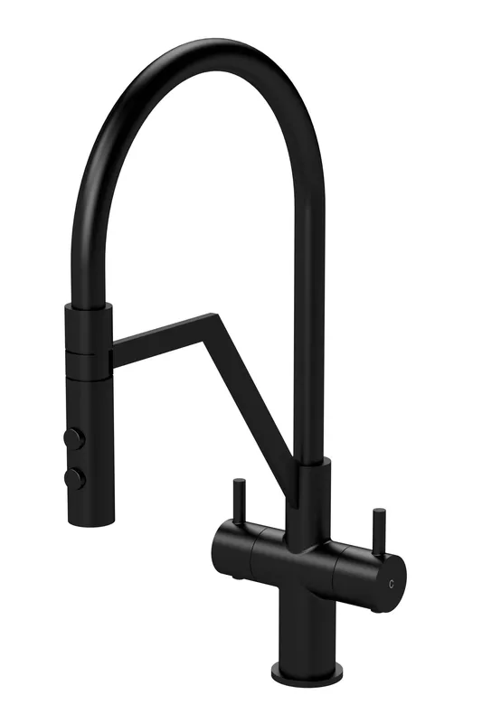 Balterley Rana Kitchen Mono Mixer Tap Curved Swivel Spout Dual Lever Matt Black Black