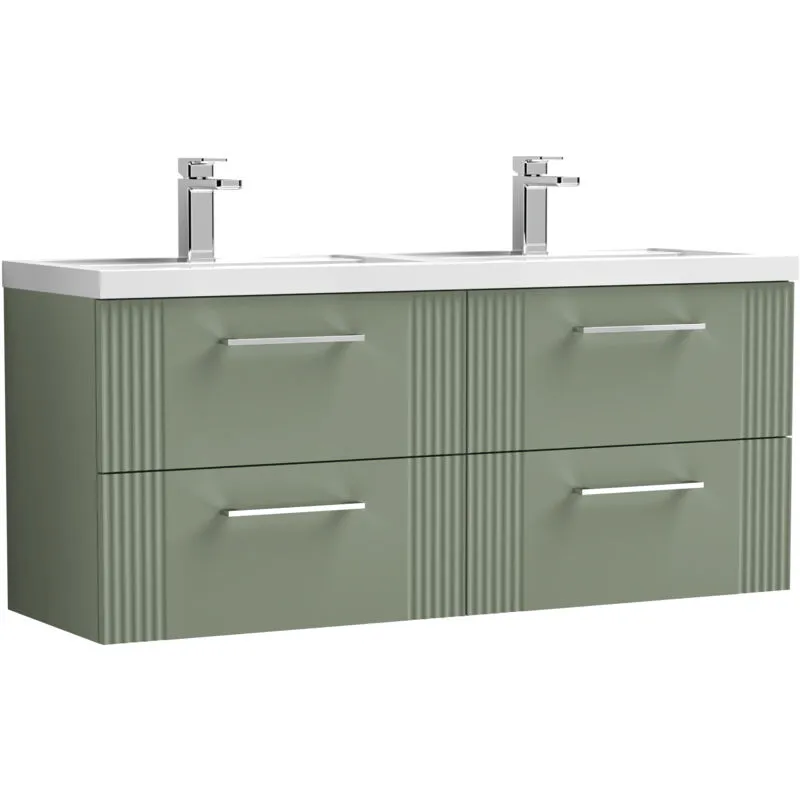 Balterley - Retro 4 Drawer Wall Hung Vanity Unit with Double Polymarble Basin - 1200mm - Satin Green