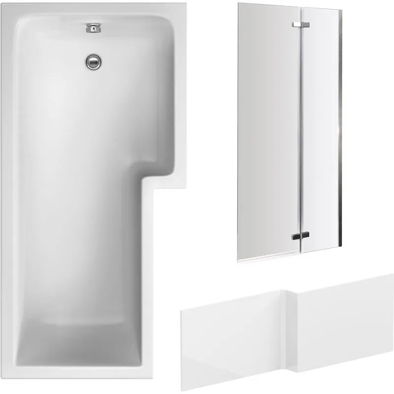 Balterley - Right Hand l Shape Bathtub, Front Panel and Bath Screen - Chrome Profile