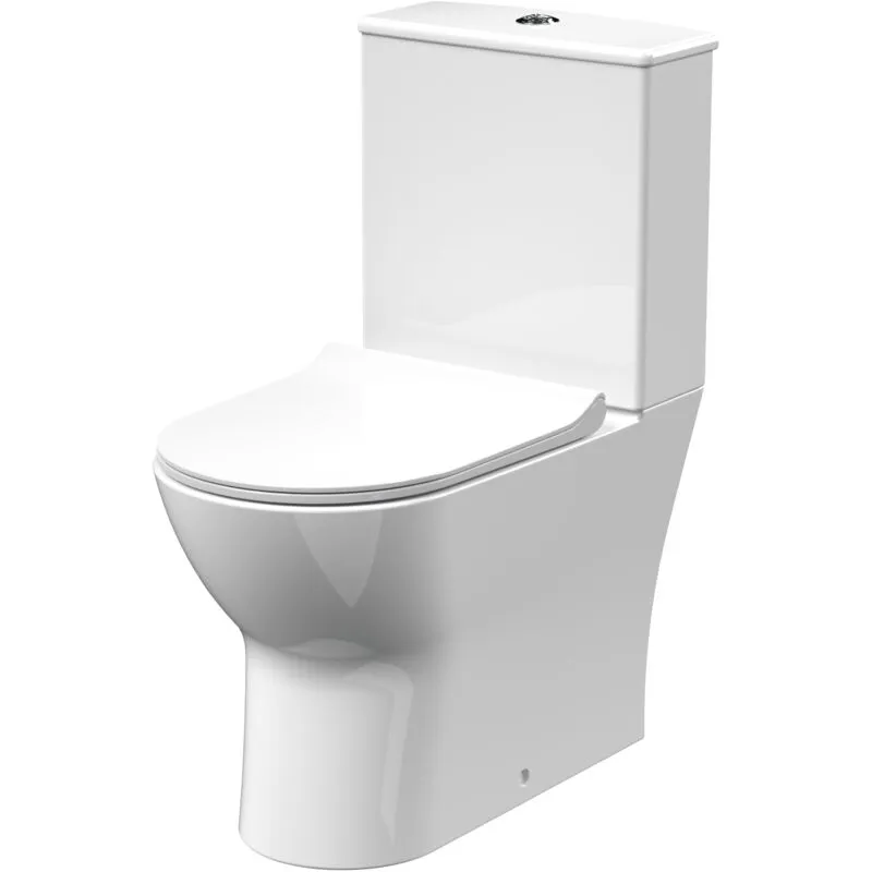 Balterley Rimless Flush to Wall Close Coupled Toilet Pan, Cistern & Soft Close Sandwich Seat - 806mm x 375mm x 612mm