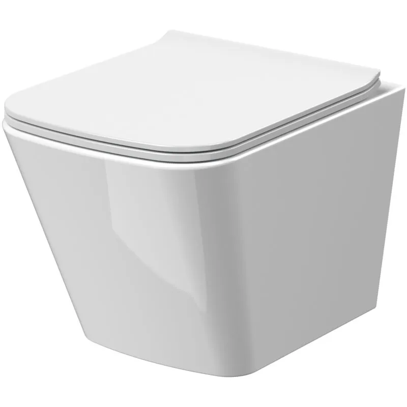 Balterley Rimless Wall Hung Square Toilet Pan & Soft Close Seat - 325mm x 350mm x 480mm