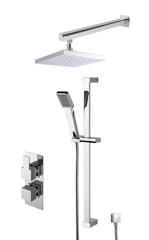 Balterley Ripple Concealed Square Twin Valve Shower Set Chrome in Silver Silver