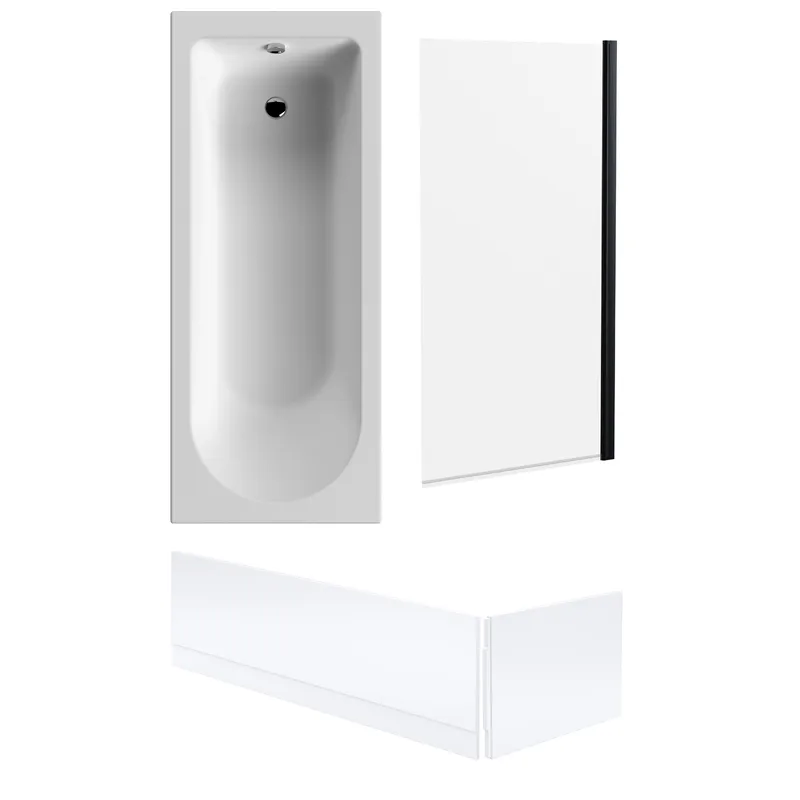 Balterley Round Single Ended 1700x700 Bath Set – Front & End Panels & Black Screen