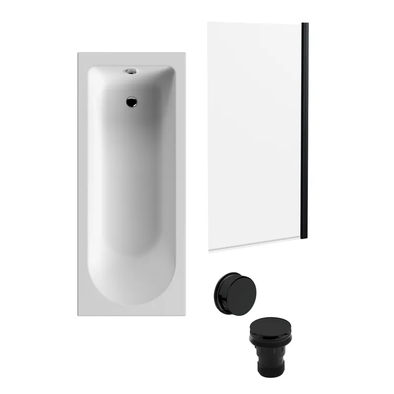 Balterley Round 1700x700 Bath Set - Leg Set & Black Screen &Black Waste in White White