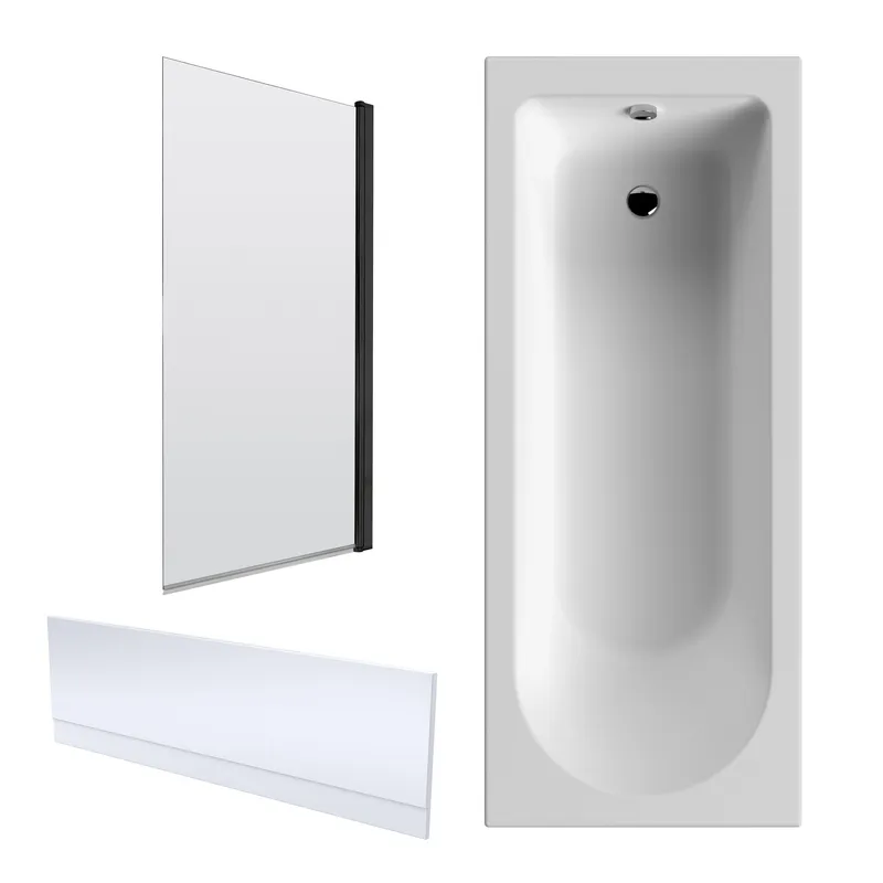 Balterley Round 1700x700 Shower Bath Set - Panel & Square Screen Black in White White