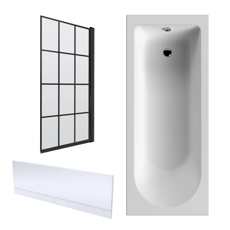Balterley - Round Bathtub, Front Panel and Bath Screen - Black Framed