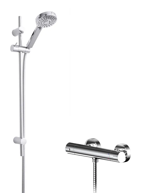 Balterley Round Bar Valve Water Saving Slide Rail Kit Shower Set Chrome in Silver Silver