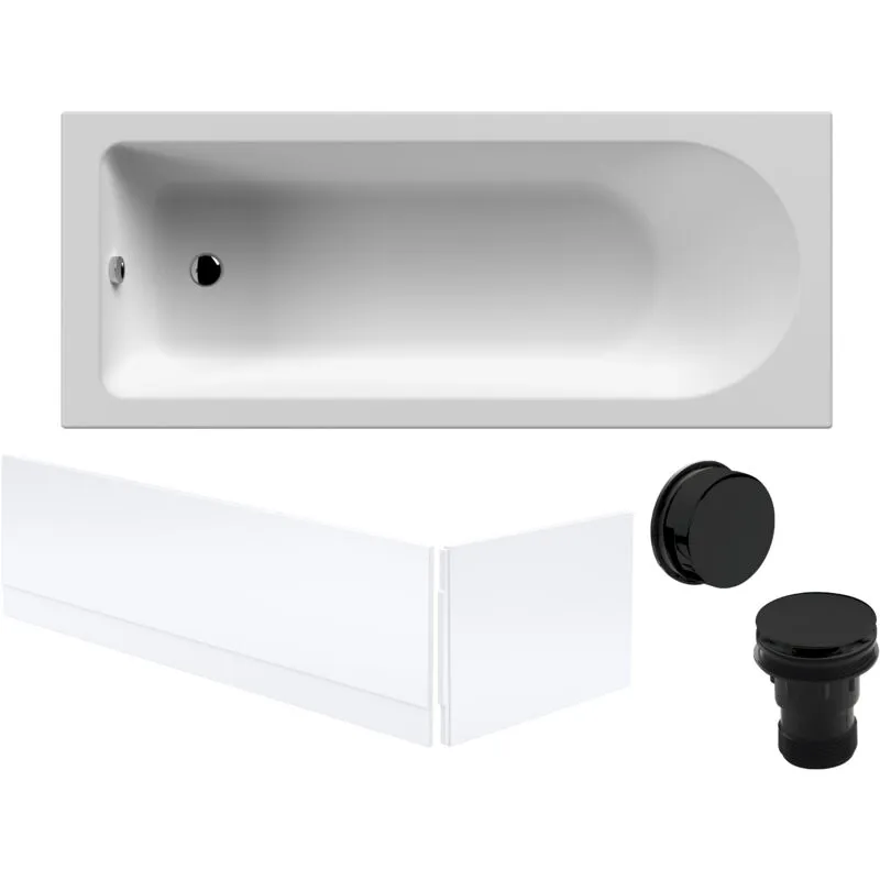 Balterley Round 1700x700 Bath Set - Front Panel & Black Waste in White White