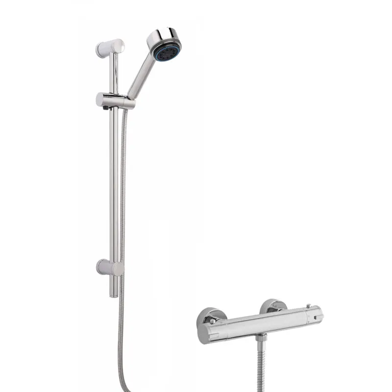 Balterley Thermostatic Minimalist Bar Valve Multi Function Handset Slider Rail in Silver Silver