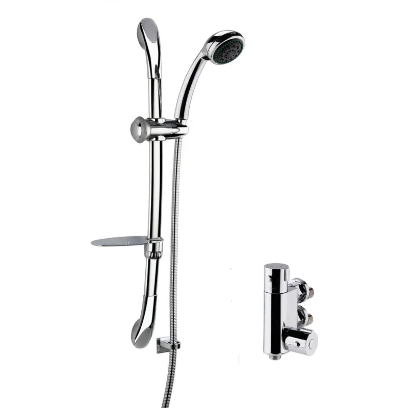 Balterley Thermostatic Vertical Bar Valve Luxury Curved Slider Rail Kit in Silver Silver