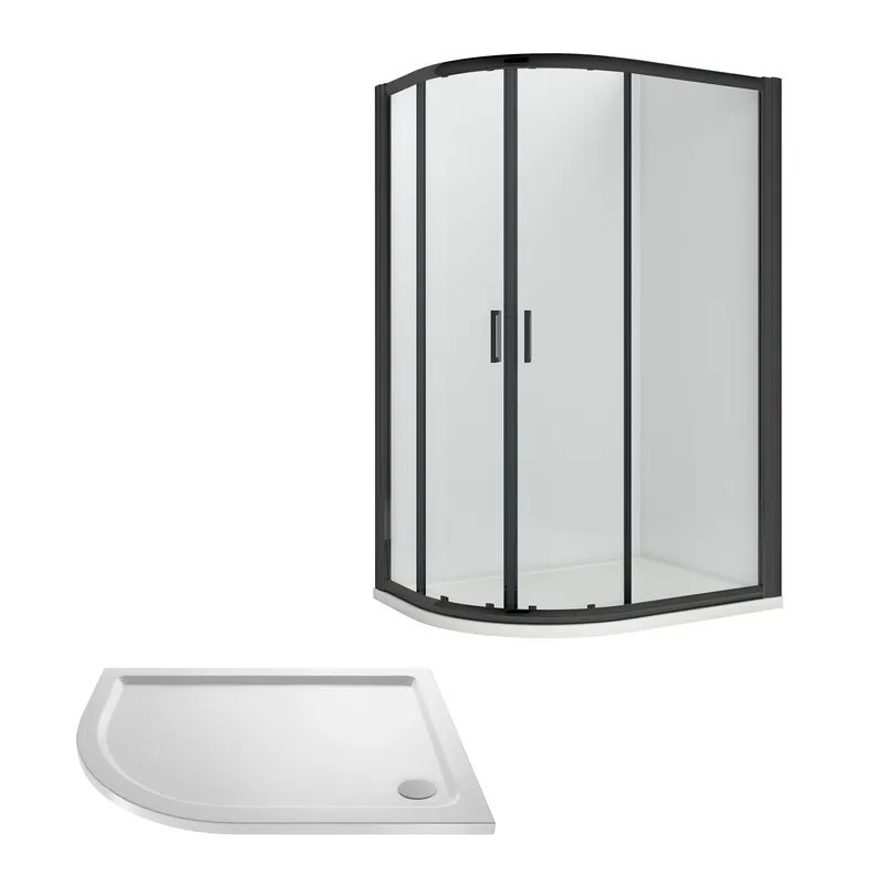 Balterley Ruwa Offset LH Quadrant: Door, Panel, Tray, 1000 x 800 mm Black/White in Black Black